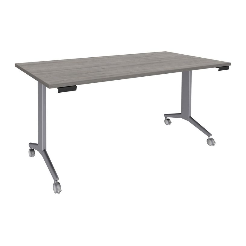 3253310160385-Table de réunion abattantes - L160 x P80 cm - pied alu - plateau imitation chêne gris-P_405133443_1-0