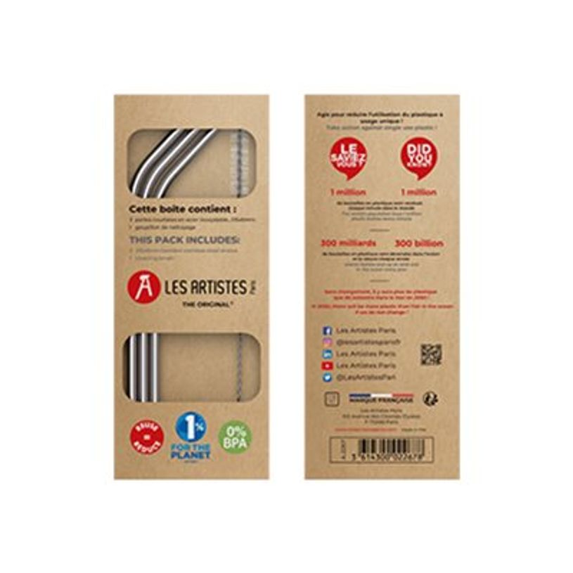 3614300022678-Les Artistes - Pailles en acier inoxydable + brosse - argent - pack de 3-P_405133688_1-1