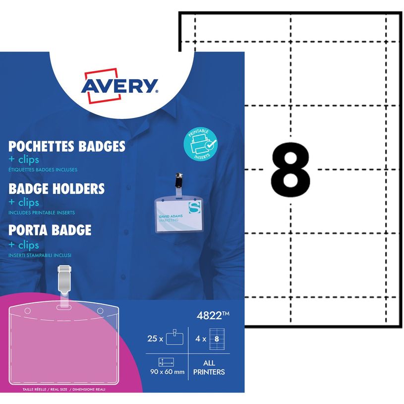 5014702001390-Avery - 25 Badges à clip + 32 étiquettes imprimables - 60 x 90 mm-P_405134518_1-0