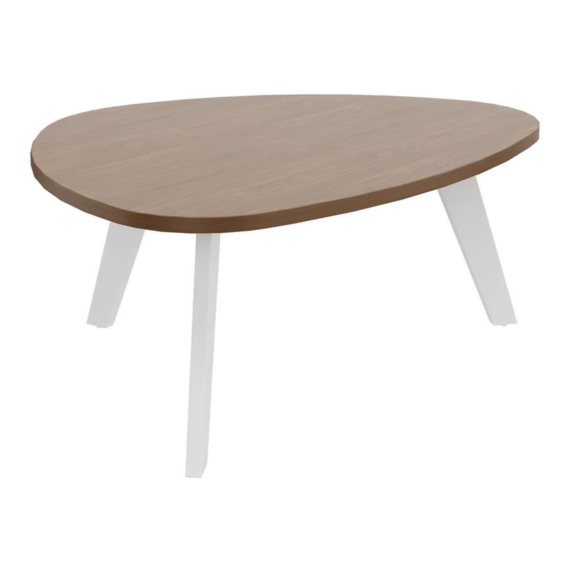3253310179790-Table basse galet - L100xH42xP90/80 - pied blanc - plateau imitation noyer-P_405134565_1-0