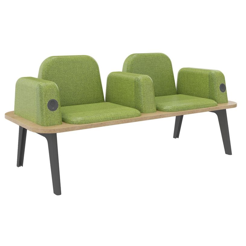 3253310179400-Banquette ILO - 2 places L172xP67cm -  carbone - structure chêne clair - tissu kiwi-P_405134615_1-0