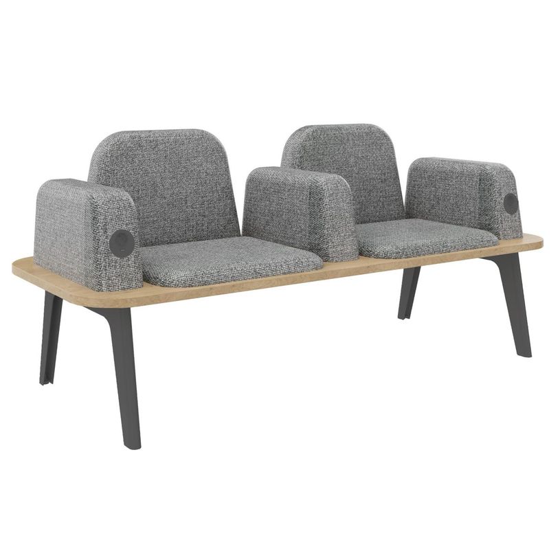 3253310179417-Banquette ILO - 2 places L172xP67cm -  carbone - structure chêne clair - tissu gris chin