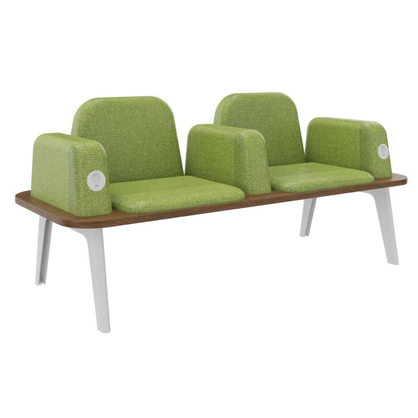 3253310179431-Banquette ILO - 2 places L172xP67cm -  blanc - structure noyer - tissu kiwi-P_405134618_1-0