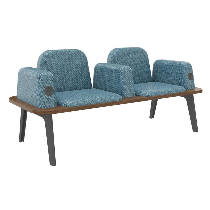 3253310179455-Banquette ILO - 2 places L172xP67cm -  carbone - structure noyer - tissu bleu guède-P_405134620_1-0