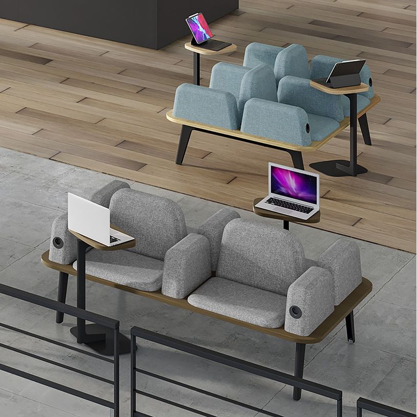 3253310179479-Banquette ILO - 2 places L172xP67cm -  carbone - structure noyer - tissu gris chiné-P_405134622_2-1