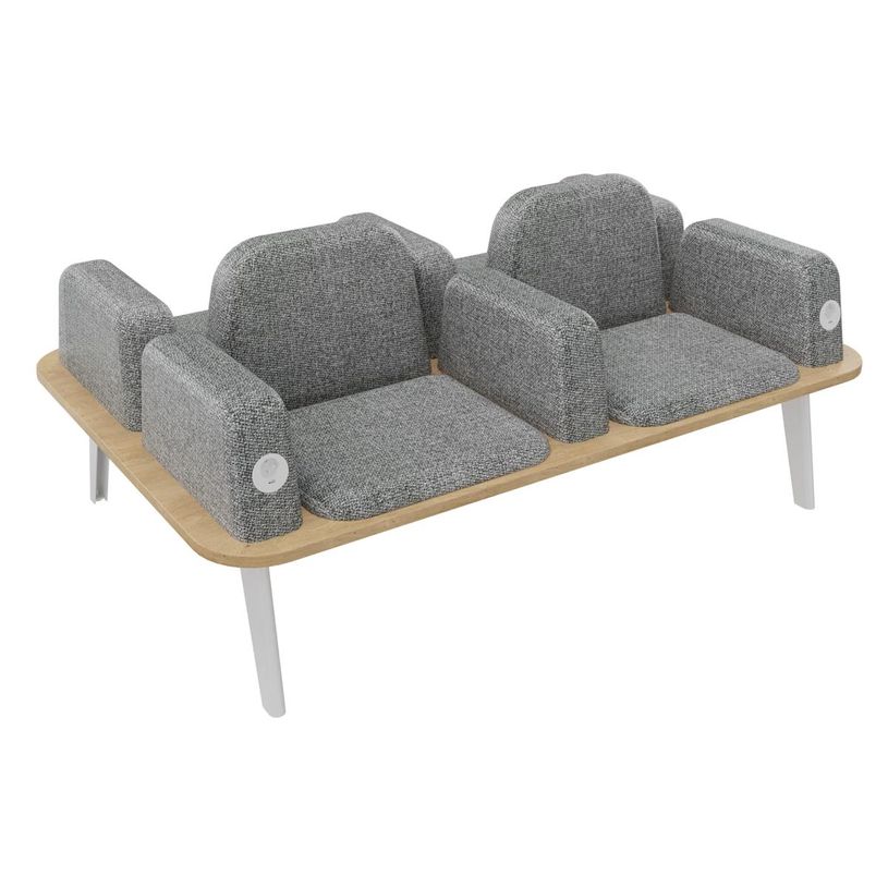 3253310179509-Banquette ILO - 4 places L172xP114cm -  blanc - structure chêne clair - tissu gris chiné-P_405134629_1-0