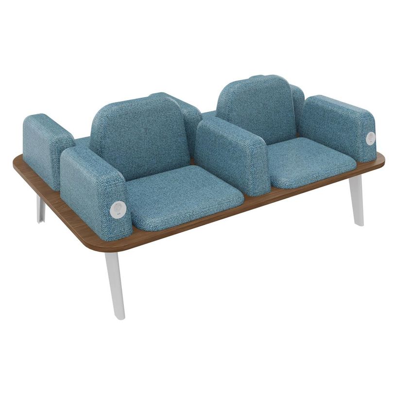 3253310179547-Banquette ILO - 4 places L172xP114cm -  blanc - structure noyer - tissu bleu guède-P_405134633_1-0