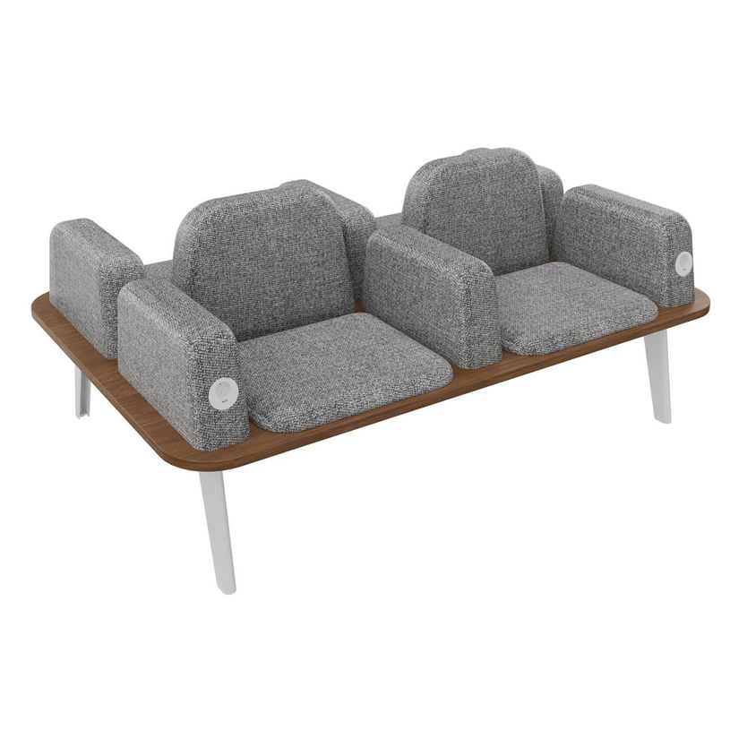 3253310179561-Banquette ILO - 4 places L172xP114cm -  blanc - structure noyer - tissu gris chiné-P_405134635_1-0