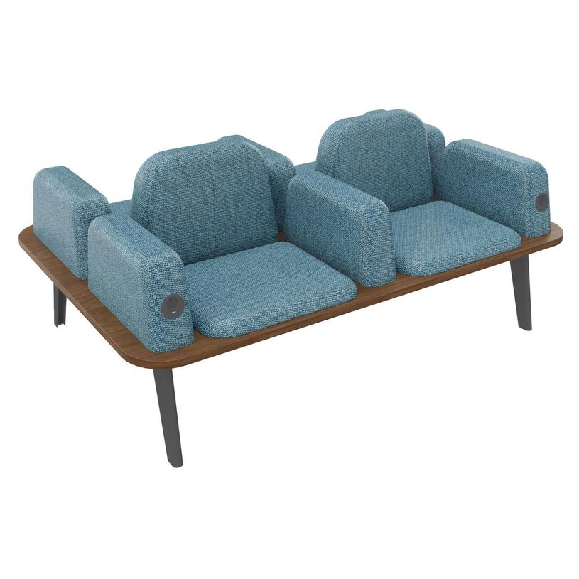 3253310179578-Banquette ILO - 4 places L172xP114cm -  carbone - structure noyer - tissu bleu guède-P_405134636_1-0