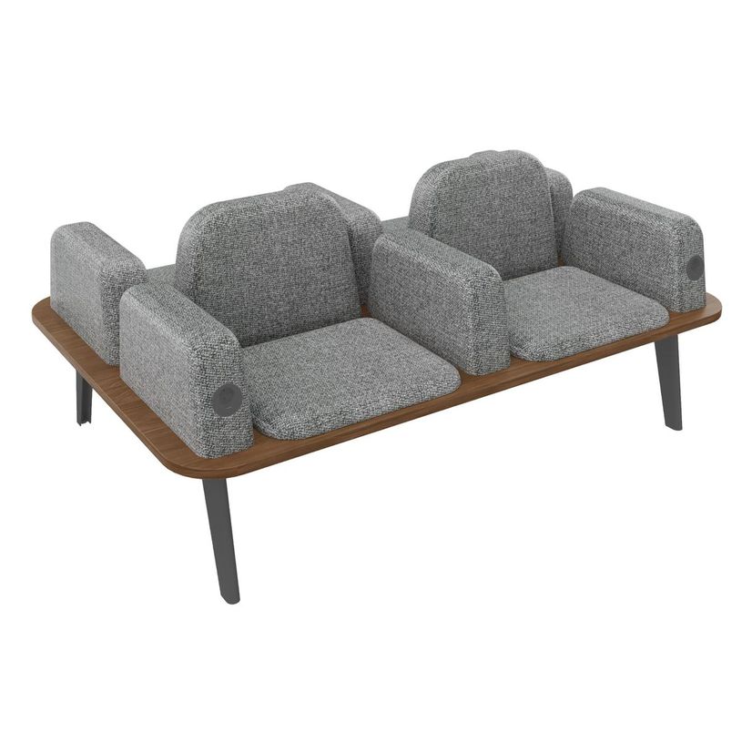 3253310179592-Banquette ILO - 4 places L172xP114cm -  carbone - structure noyer - tissu gris chiné-P_405134638_1-0