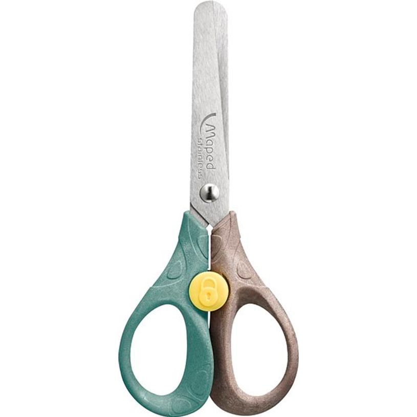 3154144731218-Maped Smiling Planet - Ciseaux Security 13 cm - 50% en fibre de bois - bouton de sécurit