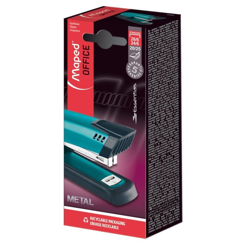 3154143543003-Maped - Agrafeuse décorée Essentials Metal - bleu - capacité de 25 feuilles - agrafes 2-P_405137068_1-0