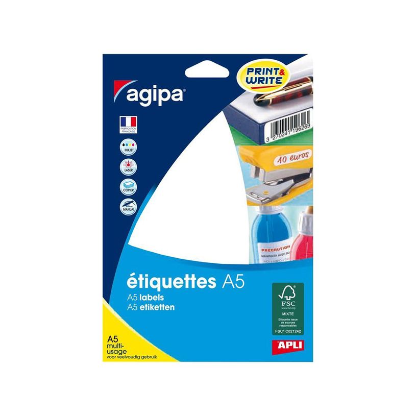 3270241003093-Apli Agipa - Etui A5 - 448 Étiquettes blanches multi-usages - 20 x 50 mm - coins droits --P_405137231_3-0