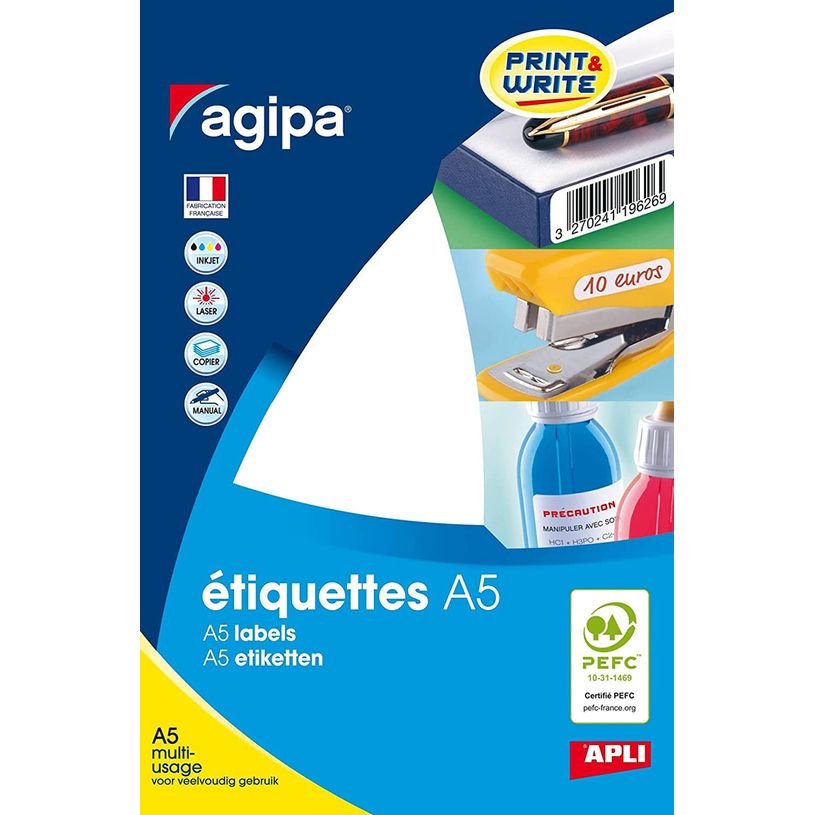 3270241003130-Apli Agipa - Etui A5 - 192 Étiquettes blanches multi-usages - 70 x 37 mm - coins droits --P_405137233_1-0
