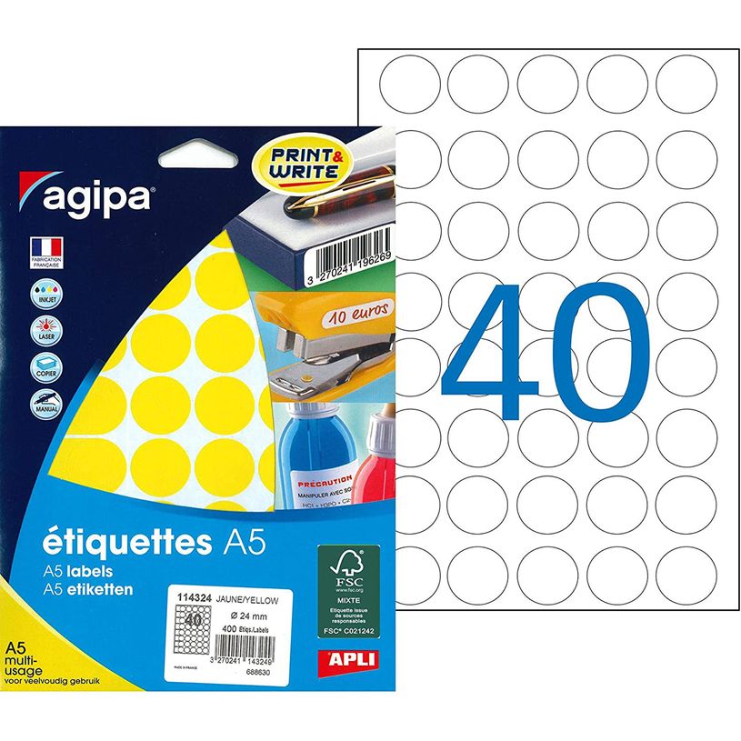 3270241143249-Apli Agipa - Etui A5 - 400 Pastilles jaunes - diamètre 24 mm - réf 114324-P_405137270_1-0