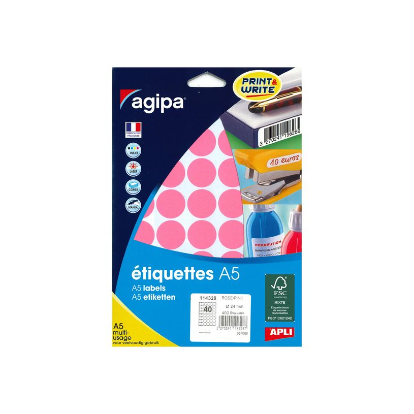 3270241143287-Apli Agipa - Etui A5 - 400 Pastilles roses - diamètre 24 mm - réf 114328-P_405137273_1-1