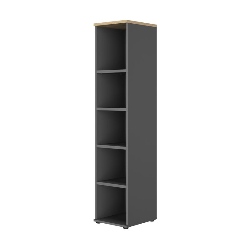 3483601100718-Colonne bibliothèque ouverte CONNEXION - L40 x H187 x P45 - 4 étagères - Chêne/anthrac-P_405137428_1-0