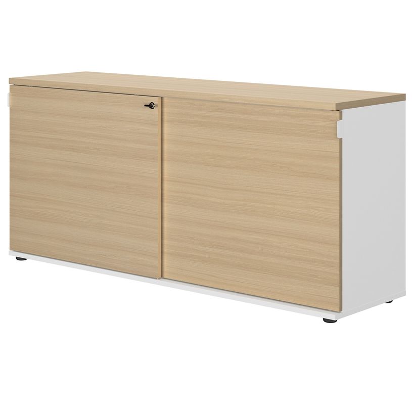 3483601098213-Crédence CONNEXION - L160 x H75 x P45 - 2 portes - 2 étagères - Chêne/blanc-P_405137442_1-0