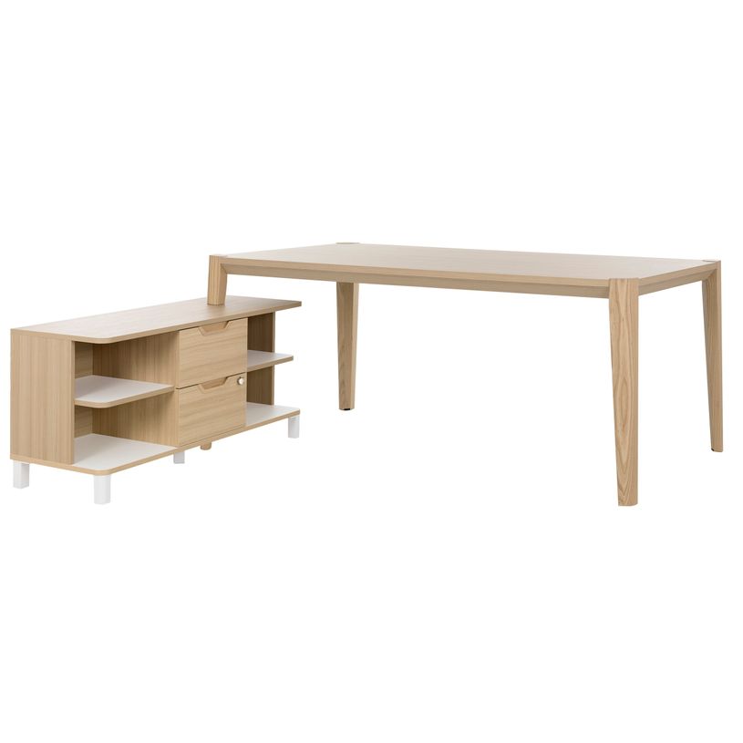 3483600872623-Bureau avec retour ABSOLU - 200 cm - Pieds bois - Chêne structuré-P_405137460_1-0