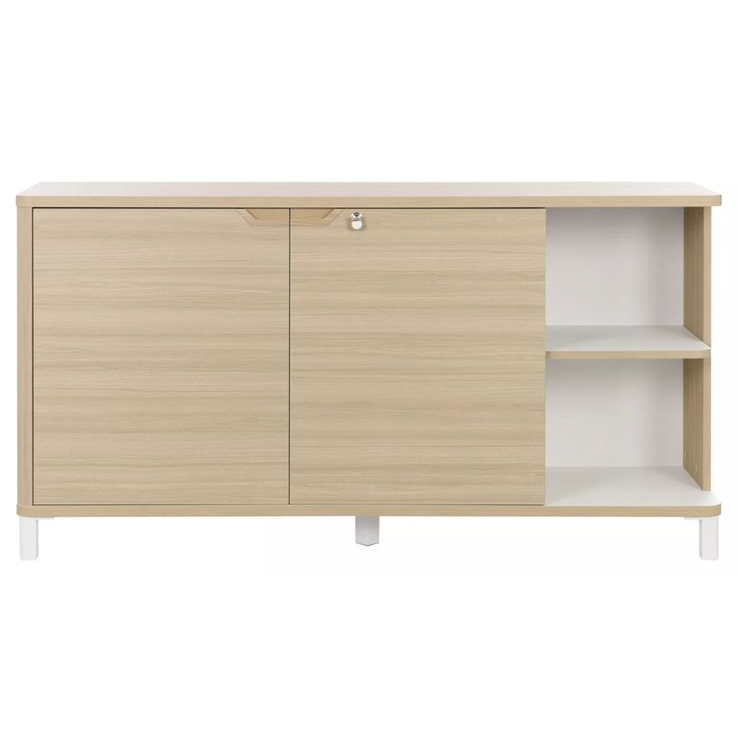 3483600819567-Crédence ABSOLU - L160 x H83 x P45 - 2 portes et 2 niches - Chêne structuré-P_405137464_2-1