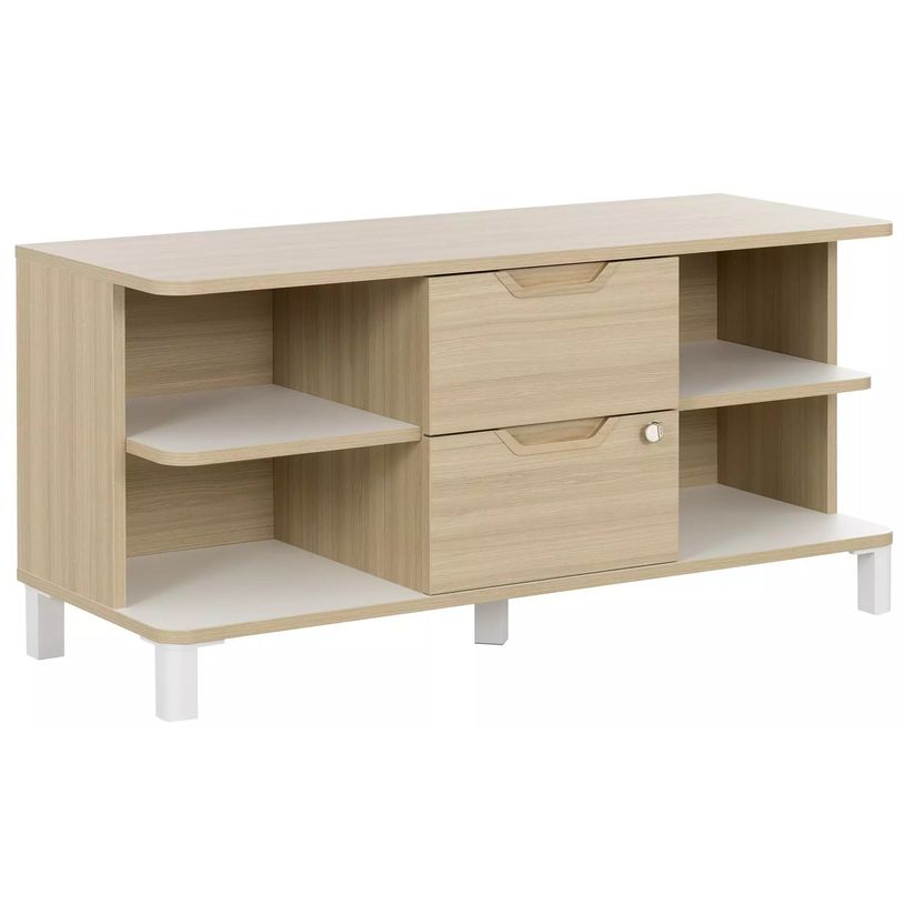 3483600819574-Rangement bas ABSOLU - L120 x H57 x P45 - 2 tiroirs et 4 niches - Chêne structuré-P_405137465_1-0