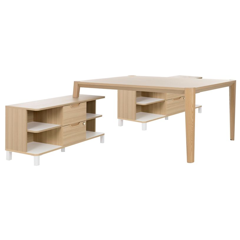 3483600872685-Bureau partagé avec 2 retours ABSOLU - 160 cm - Pieds bois - Chêne structuré-P_405137473_1-0