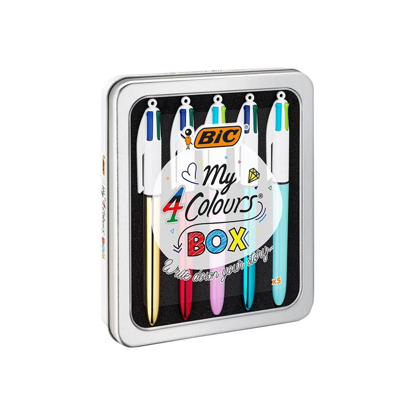 3086123542556-BIC MY 4 COULEURS BOX - Pack de 5 stylos à bille 4 couleurs - couleurs assorties-P_405137551_1-0