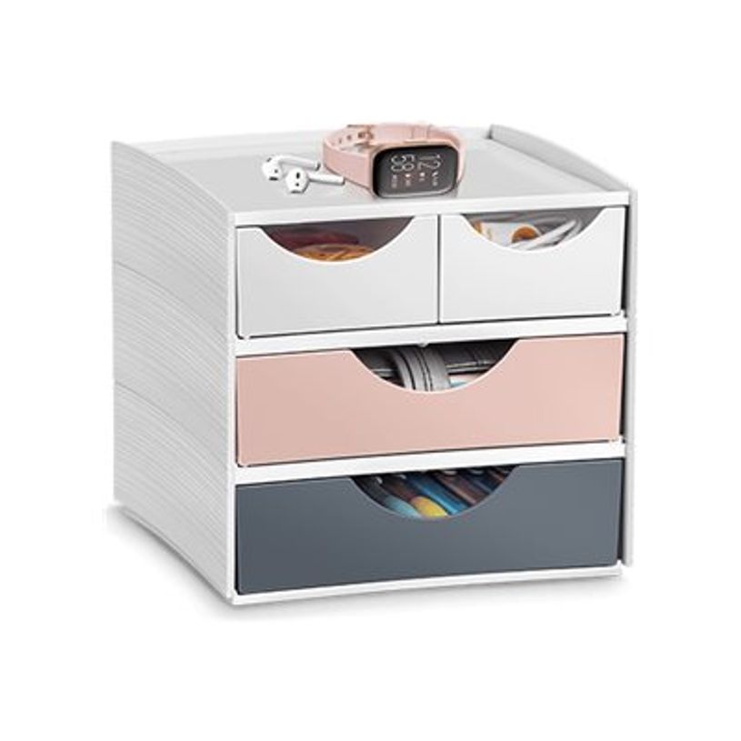 3462159017860-Mineral by CEP - Mini module de rangement - 2 petits et 2 grands tiroirs - blanc/rose poud-P_405139283_1-0