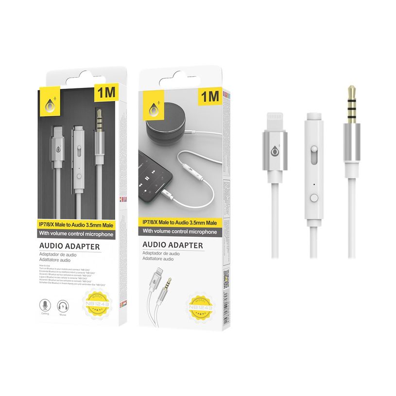 8435606706391-ONE PLUS NB1243 - audio adaptateur Lightning vers prise jack 3,5mm - male - 1m -  blanc-P_405141640_1-0