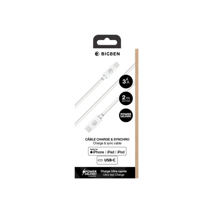 3571211492344-Bigben - Câble USB C/Lightning - 2m - 3A - Blanc -P_405141683_3-4