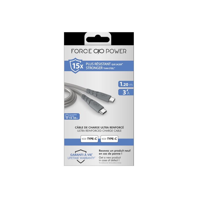 3571211490005-Force Power - Câble USB-C vers USB-C - 1.2 m - gris-P_405141699_1-1