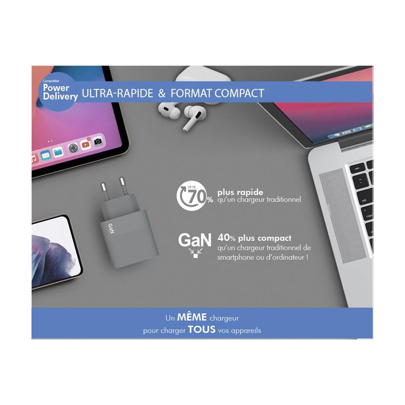 3571211490302-Force Power - Chargeur secteur pour smartphone - USB C - 45W - Power Delivery - GaN - Gris-P_405141704_3-2
