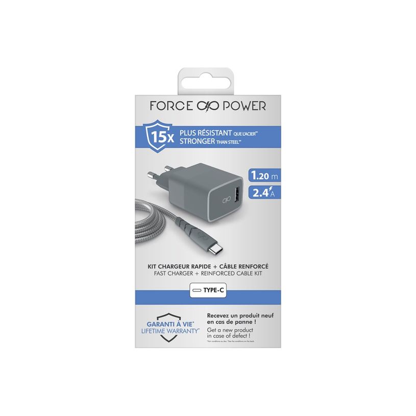 3571211490364-Force Power - chargeur secteur pour smartphone + câble USB A/USB C - gris-P_405141706_1-1