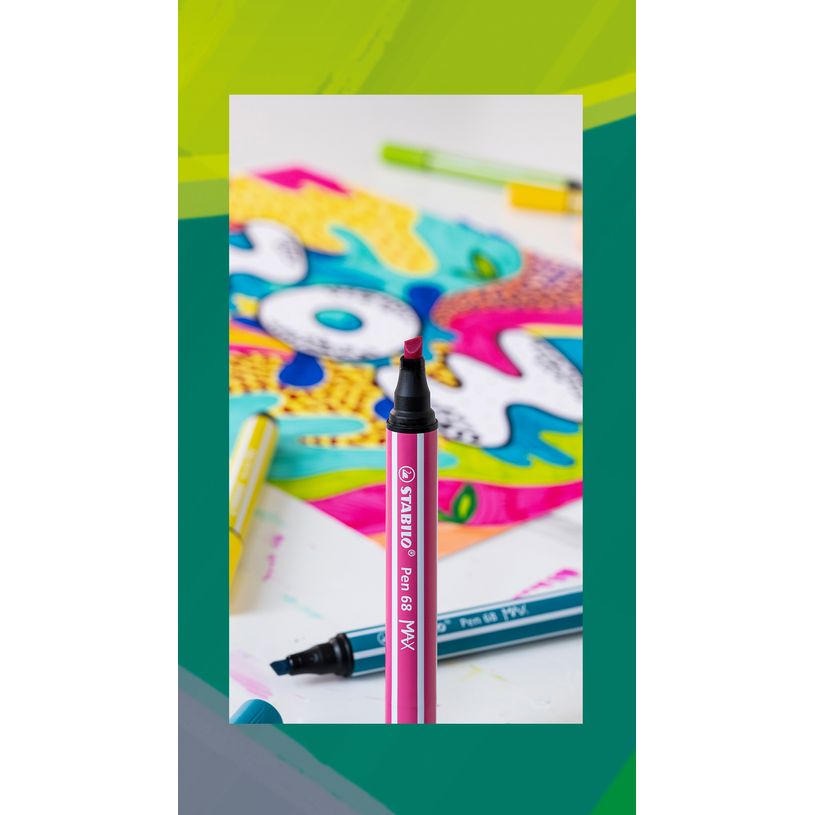 4006381590013-STABILO Pen 68 Max Arty - 12 Feutres pointe large biseautée - couleurs assorties-P_405141777_7-6
