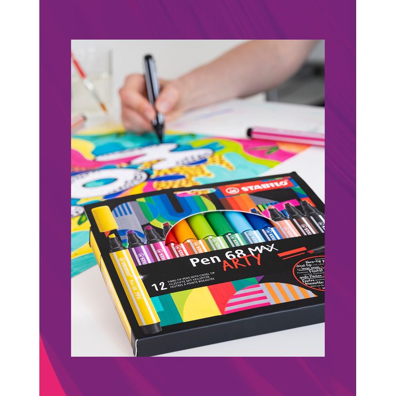 4006381590013-STABILO Pen 68 Max Arty - 12 Feutres pointe large biseautée - couleurs assorties-P_405141777_8-7