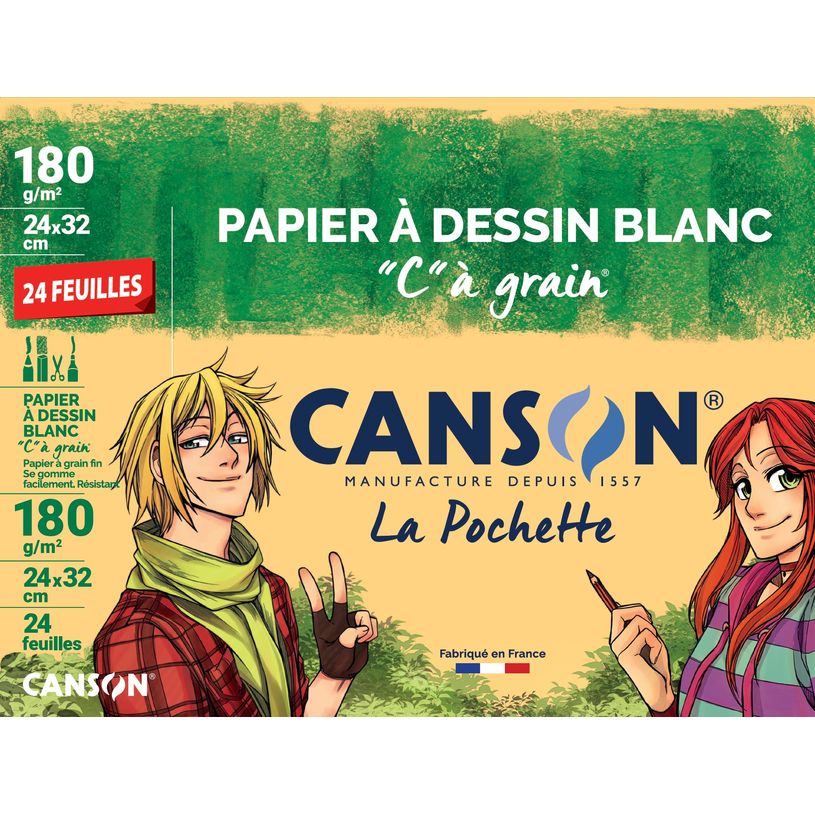3148950273000-Canson C à grain - Pochette papier à dessin - 24 feuilles - 24 x 32 cm - 180 gr - blanc -P_405142442_1-0