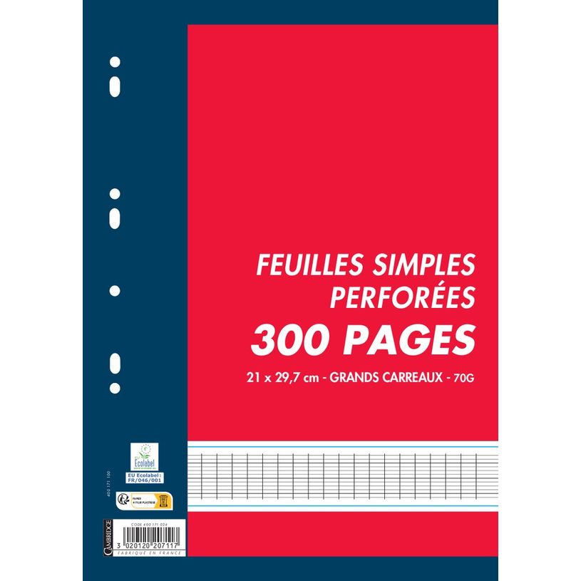 3020120207117-Cambridge - feuillets mobiles - 300 pages - A4 - grands carreaux (Seyes) - perforées-P_405142530_1-0