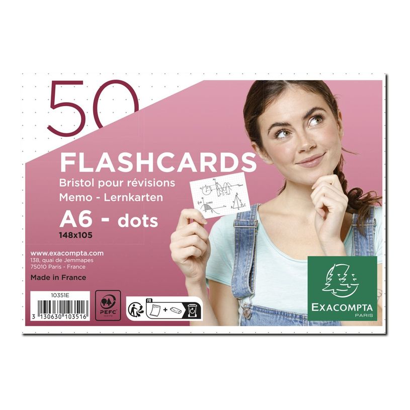 3130630103516-Exacompta Flashcards - 50 fiches bristols pour révisions sous anneau - 10,5 x 14,8 cm (A6-P_405143899_1-0