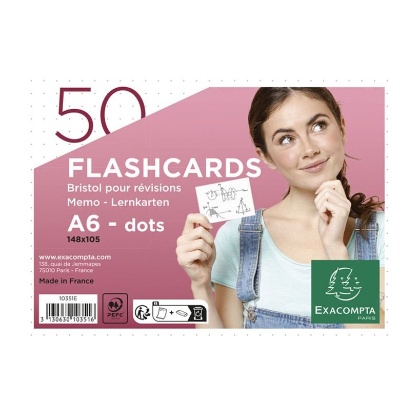 3130630103516-Exacompta Flashcards - 50 fiches bristols pour révisions sous anneau - 10,5 x 14,8 cm (A6-P_405143899_2-1