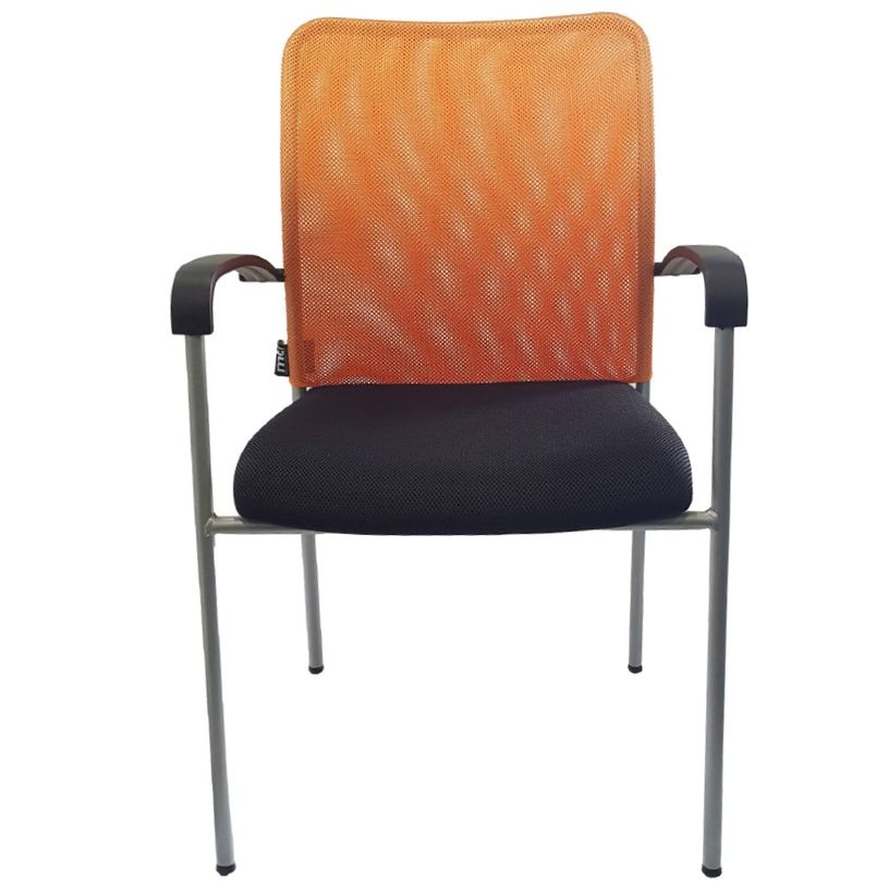0404051443449-Lot de 4 chaises JULIA - avec accoudoirs - assise noire et dossier orange-P_405144344_1-0