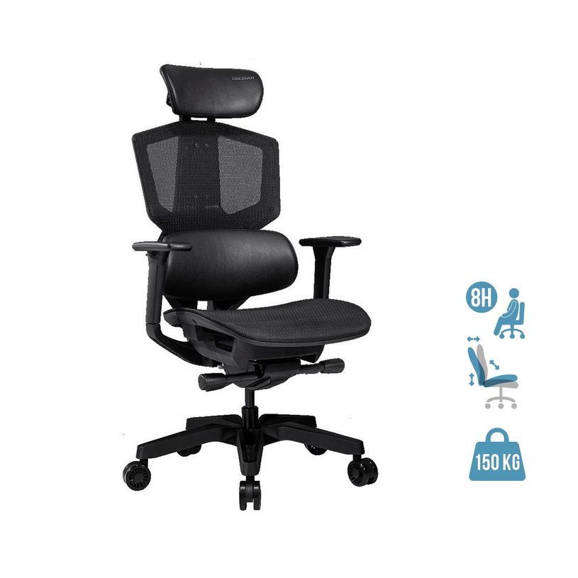 4710483774089-Fauteuil gamer ARGO ONE BLACK- accoudoirs réglables - appuie-tête intégré - noir-P_405144744_1-0