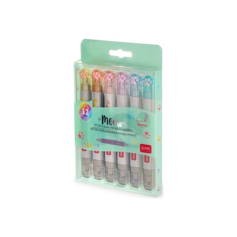 8053610785814-Legami - Pack de 6 surligneurs double pointe - miaou - couleurs assorties-P_405144757_4-0