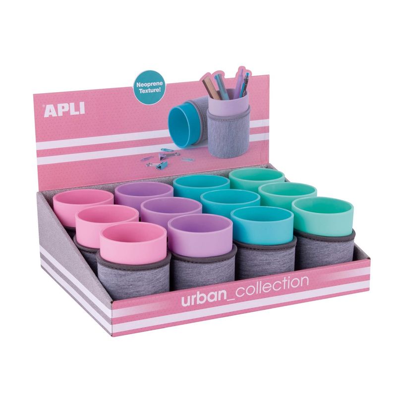 8410782191940-Apli Urban Collection - Pot à crayons: 8 x 15 cm - rond - néoprène - bleu turquoise, mauve, ros-P_405145642_1-0