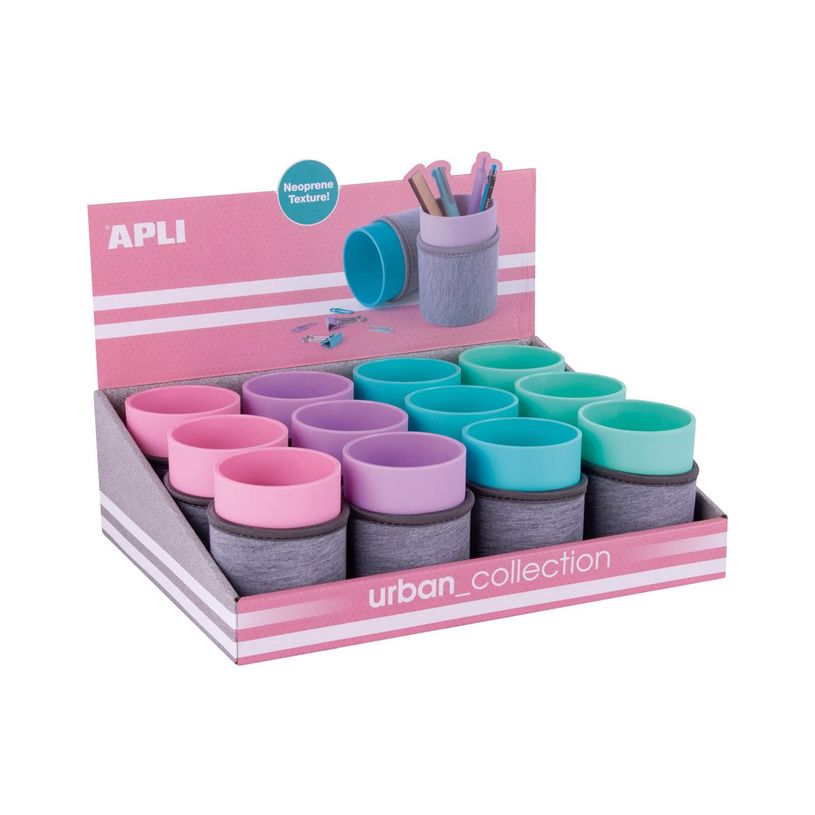 8410782191940-Apli Urban Collection - Pot à crayons: 8 x 15 cm - rond - néoprène - bleu turquoise, mauve, ros-P_405145642_2-1