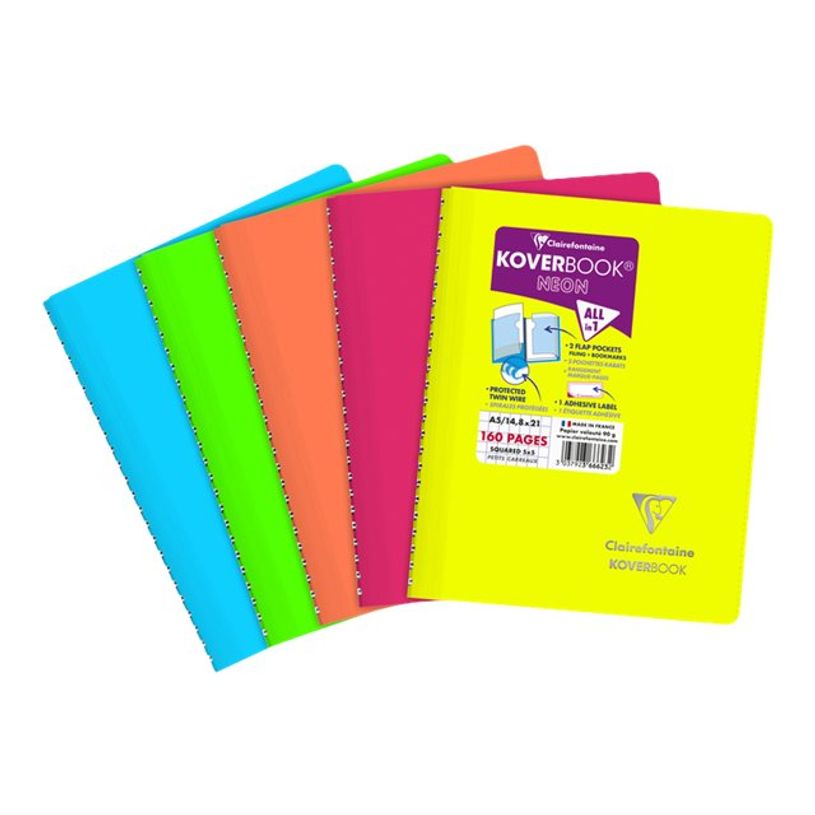 3037923666232-Clairefontaine Koverbook Neon - Cahier polypro A5 - 160 pages - Petits carreaux (5x5 mm) - Dis-P_405145741_1-0