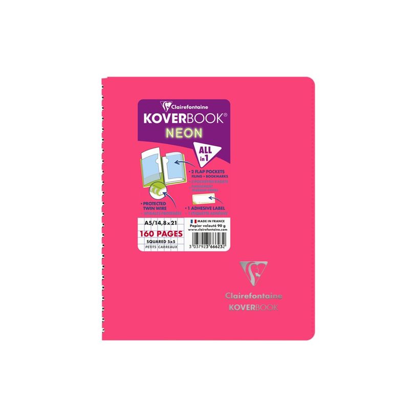 3037923666232-Clairefontaine Koverbook Neon - Cahier polypro A5 - 160 pages - Petits carreaux (5x5 mm) - Di-P_405145741_10-7