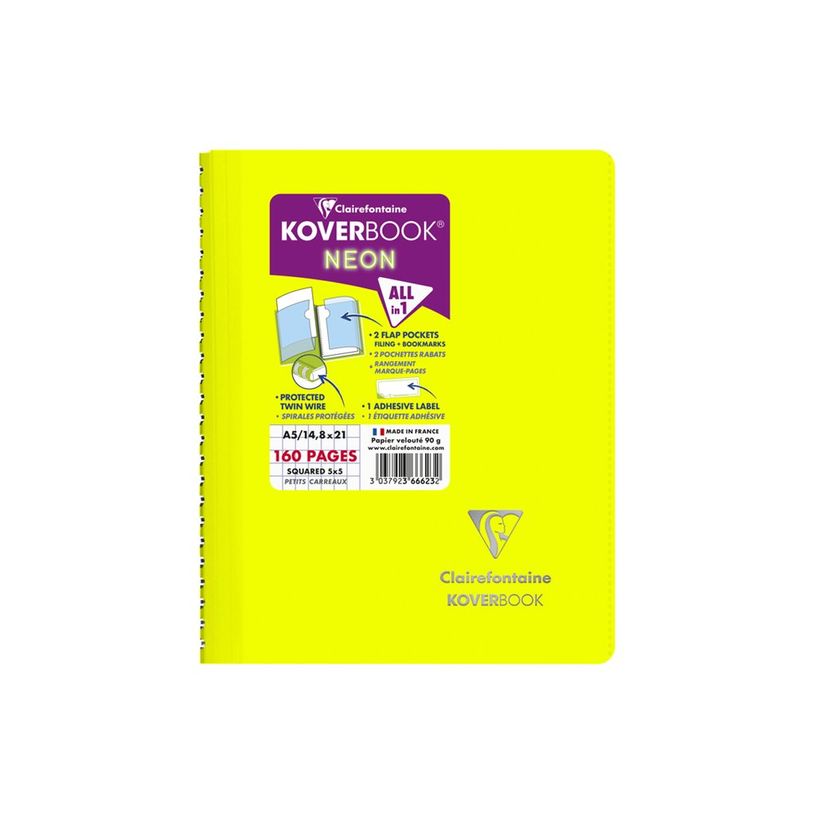 3037923666232-Clairefontaine Koverbook Neon - Cahier polypro A5 - 160 pages - Petits carreaux (5x5 mm) - Di-P_405145741_11-4