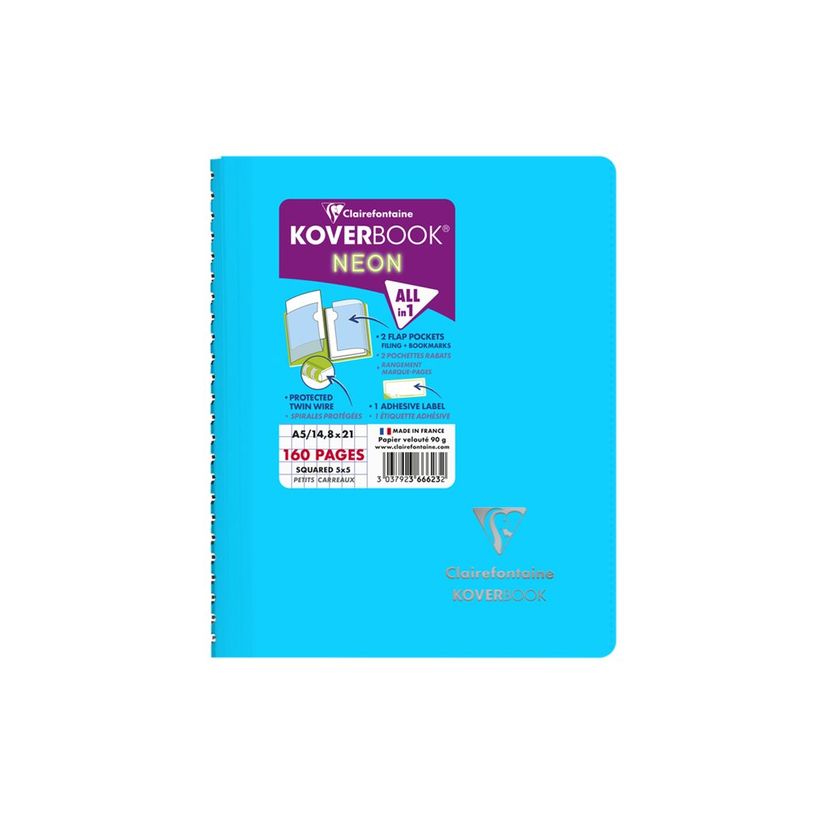 3037923666232-Clairefontaine Koverbook Neon - Cahier polypro A5 - 160 pages - Petits carreaux (5x5 mm) - Dis-P_405145741_2-8