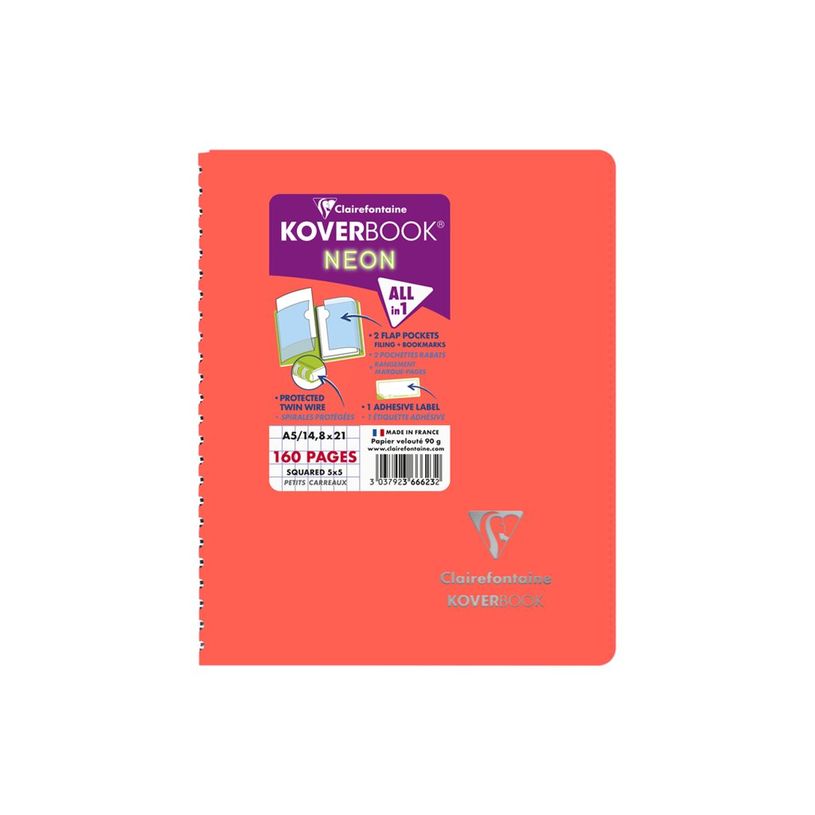 3037923666232-Clairefontaine Koverbook Neon - Cahier polypro A5 - 160 pages - Petits carreaux (5x5 mm) - Dis-P_405145741_4-3