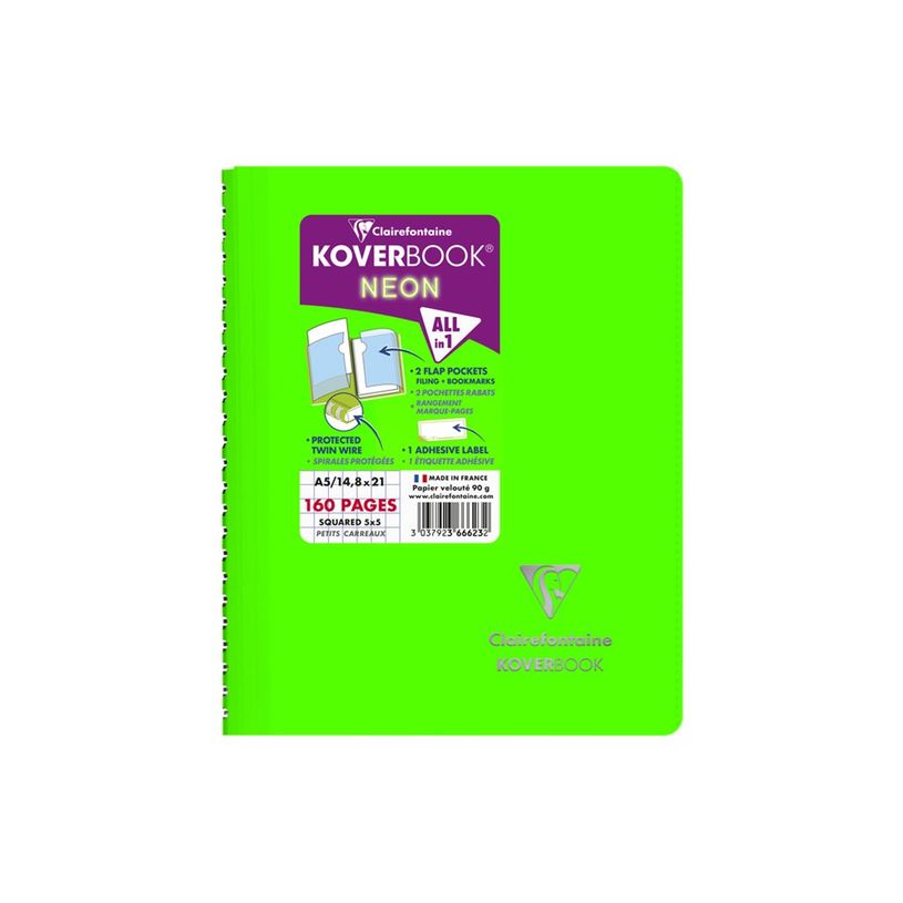 3037923666232-Clairefontaine Koverbook Neon - Cahier polypro A5 - 160 pages - Petits carreaux (5x5 mm) - Dis-P_405145741_7-1
